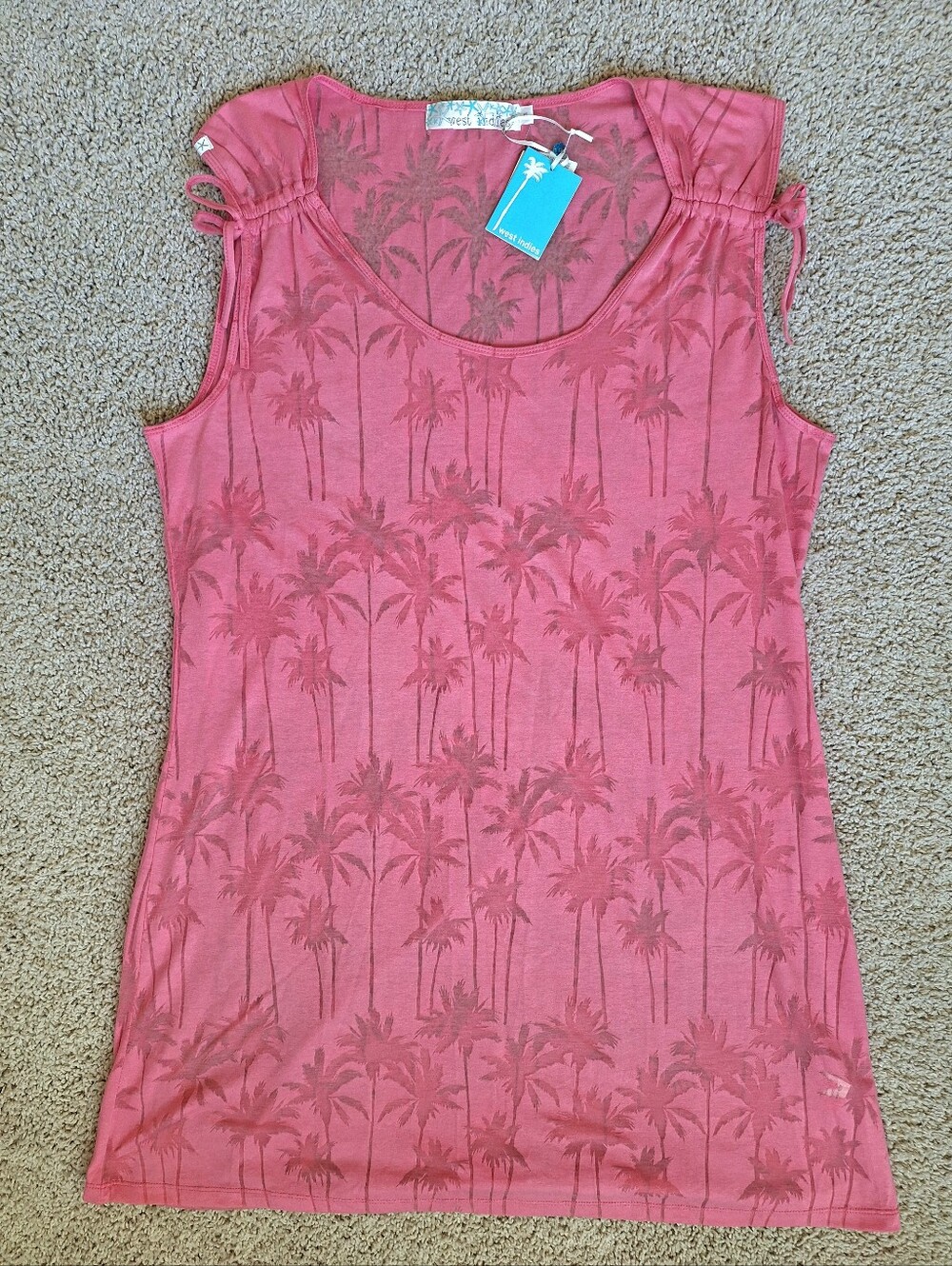 West Indies Coral Pink Burnout Palm Tree Sleeveless Swim Coverup Dress Size XL